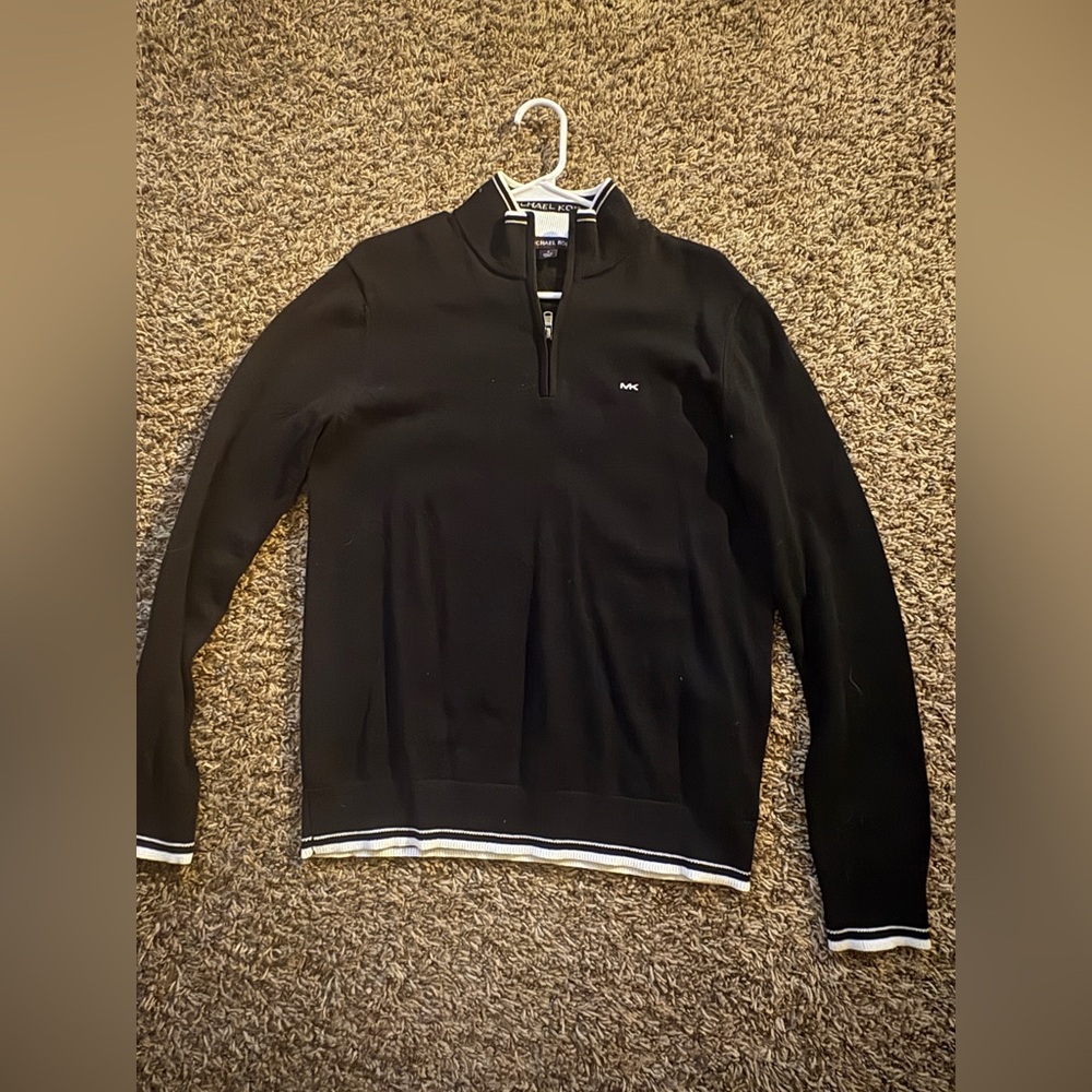 Michael Kors Black Zip Up Sweater with Sporty Trim
